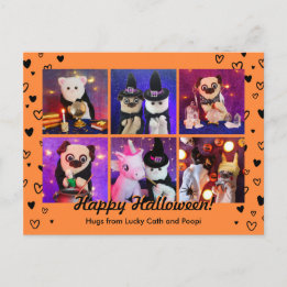 Personalised Cute Black Hearts Halloween Photo Postcard