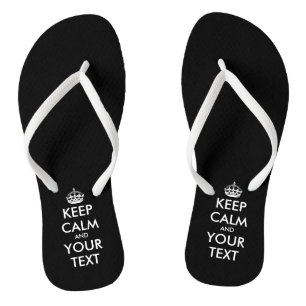 Personalised cute black Keep calm beach flip flops