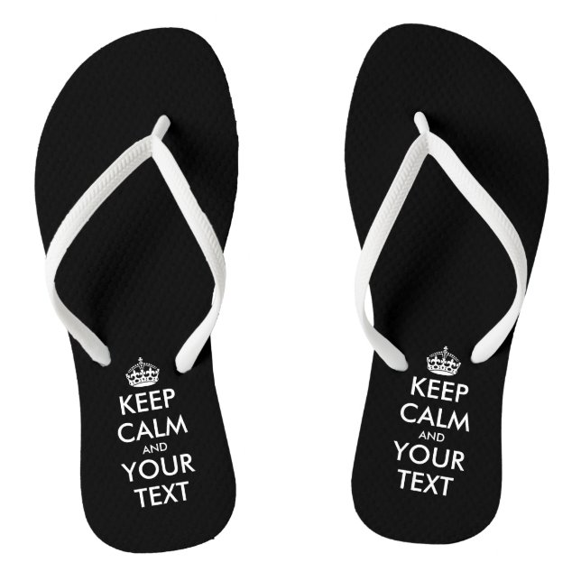 Personalised cute black Keep calm beach flip flops (Footbed)
