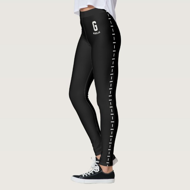 Personalised Cute Black Neutral Pattern Monogram Leggings (Left)