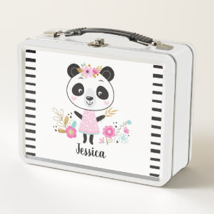Personalised Cute Black White Panda Metal Lunch Box