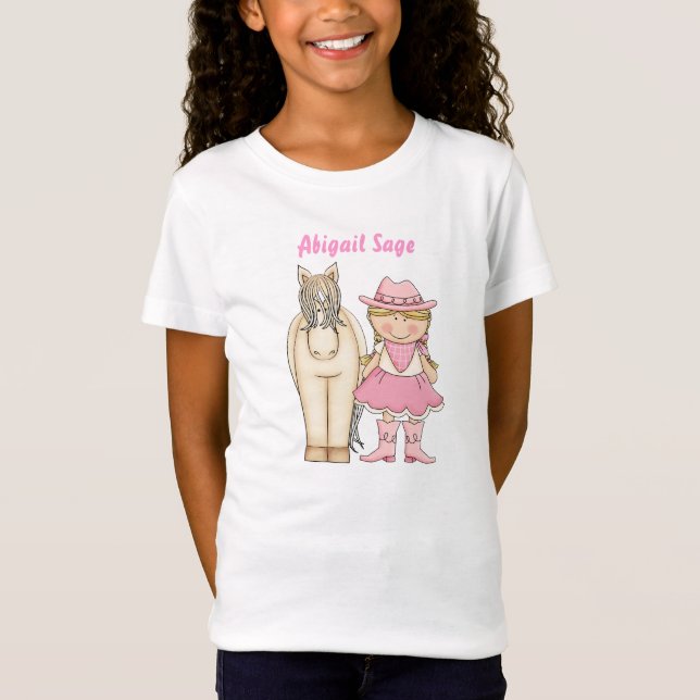 Personalised Cute Blonde Cowgirl and Horse Western T-Shirt (Front)