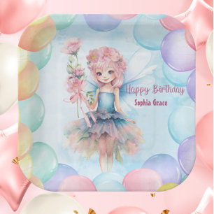 Personalised Cute Blue Fairy Birthday Paper Plates