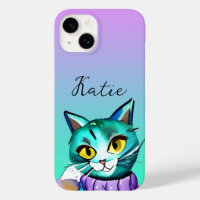Personalised Cute Blue Kitty Cat
