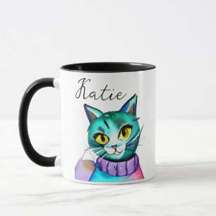 Personalised Cute Blue Kitty Cat Mug