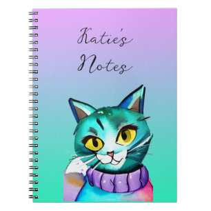 Personalised Cute Blue Kitty Cat Notebook