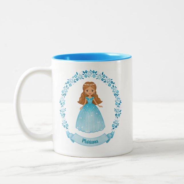 Personalised Cute Blue Royal Princess Two-Tone Coffee Mug (Left)