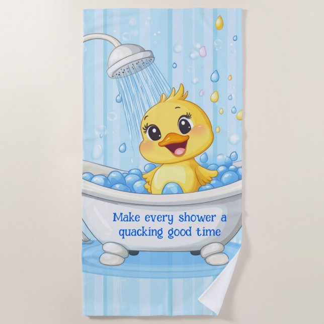 Personalised Cute Blue Rubber Duck Shower Curtain Beach Towel (Front)