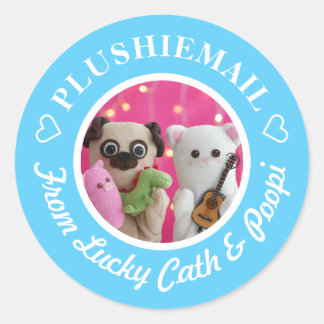 Personalised Cute Blue Stylish Photo Mail Classic Round Sticker