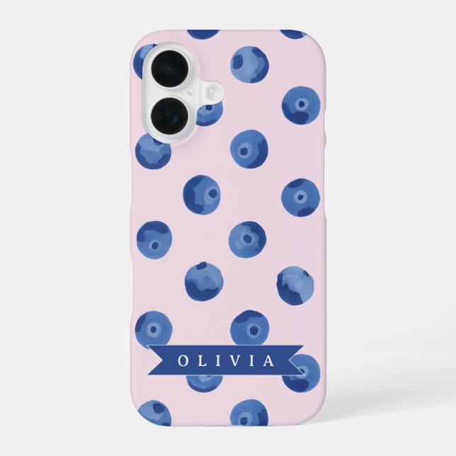 Personalised Cute Blueberry Watercolor Gift Name iPhone 16 Case (Back)