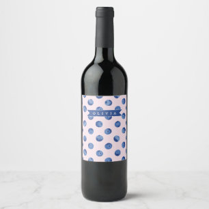 Personalised Cute Blueberry Watercolor Gift Name Wine Label
