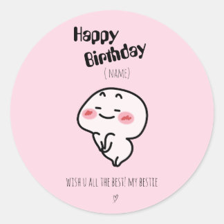 Personalised Cute blushing Birthday  Classic Round Sticker