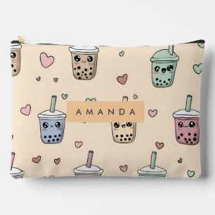 Personalised Cute Boba Tea Pattern Accessory Pouch