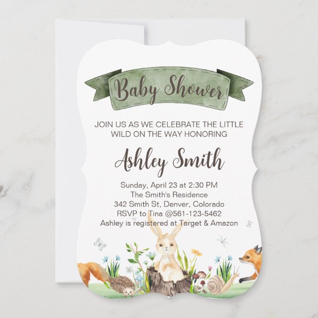 Personalised Cute Boho Woodland Baby Shower Invite (Front)