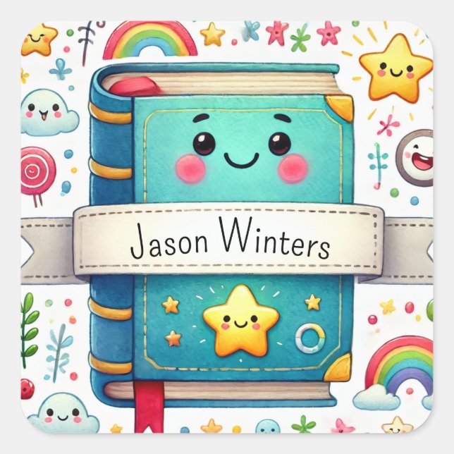 Personalised Cute Book  Square Sticker (Front)
