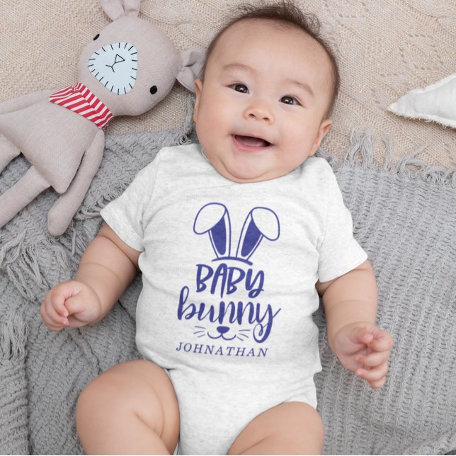 Personalised Cute Boy Baby Bunny Easter Baby Bodysuit (Personalized Cute Boy Baby Bunny Easter Baby Bodysuit)