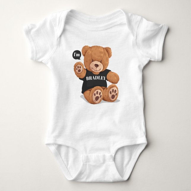 Personalised Cute Boy Bear Baby Bodysuit (Front)