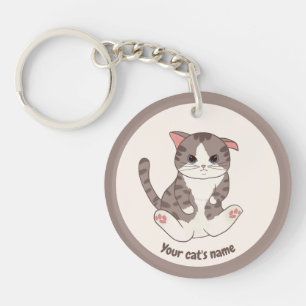 Personalised Cute Brown Cat Lover Keychain
