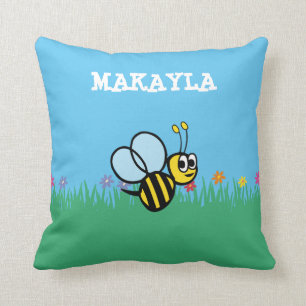 Personalised Cute Bumble Bee in Garden Cushion