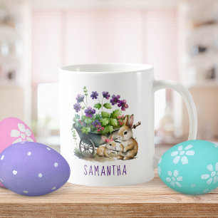 Personalised Cute Bunnies Girl Easter Coffee Mug