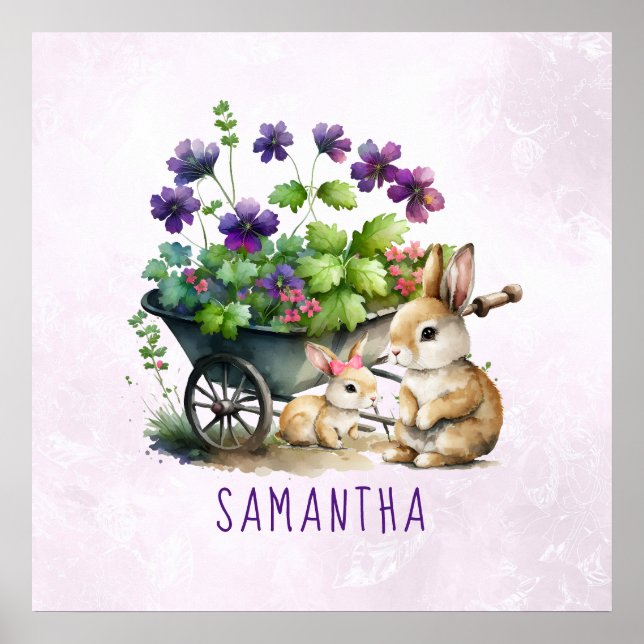 Personalised Cute Bunnies Girl Easter Poster (Front)