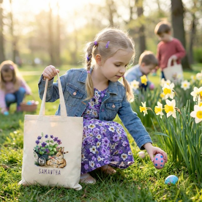 Personalised Cute Bunnies Girl Easter Tote Bag (Personalized Cute Bunnies Girl Easter Tote Bag)