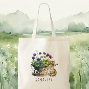 Personalised Cute Bunnies Girl Easter Tote Bag