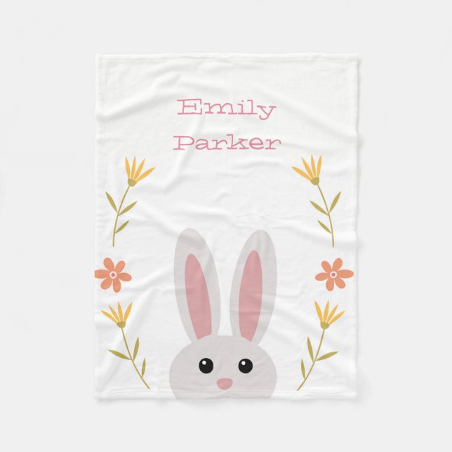 Personalised Cute Bunny Fleece Blanket (Front)