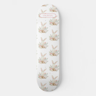 Personalised Cute Bunny Rabbit Floral Skateboard
