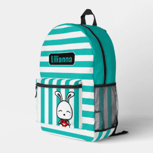 Personalised Cute Bunny Turquoise Stripped Printed Backpack