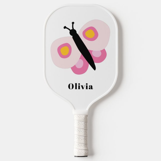 Personalised Cute Butterfly Girls Pink Pattern Pickleball Paddle (Front)