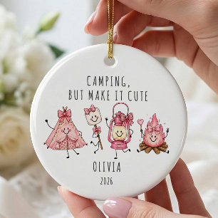 Personalised Cute Camping Girl Ceramic Tree Decoration