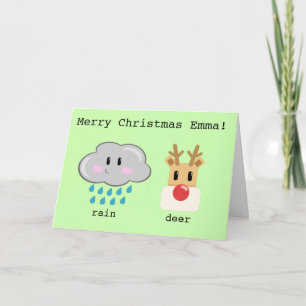 Personalised cute cartoon christmas reindeer holiday card