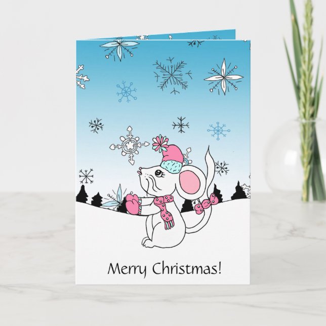 Personalised Cute Cartoon Mouse Eating a Snowflake Card (Front)