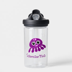 Personalised Cute Cartoon Purple Octopus Water Bottle