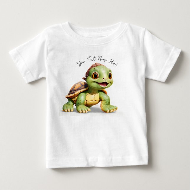 Personalised Cute Cartoon Turtle Baby T-Shirt (Front)