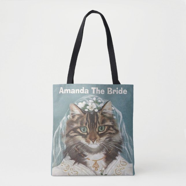 Personalised cute cat bride tote bag (Front)
