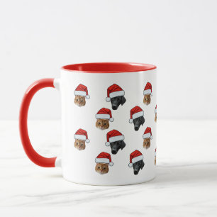 Personalised Cute Cat Dog Face 2 Photos Santa Hat Mug