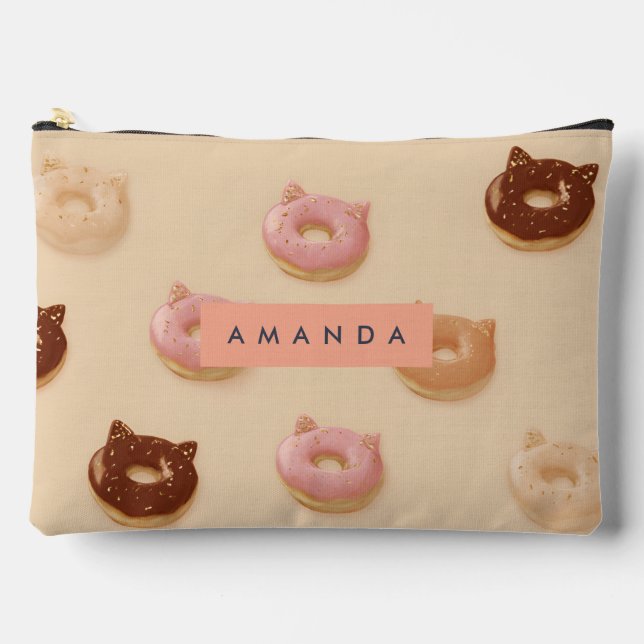Personalised Cute Cat Ear Doughnuts Pattern Accessory Pouch (Front)