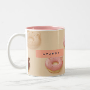 Personalised Cute Cat Ear Doughnuts Pattern Two-Tone Coffee Mug