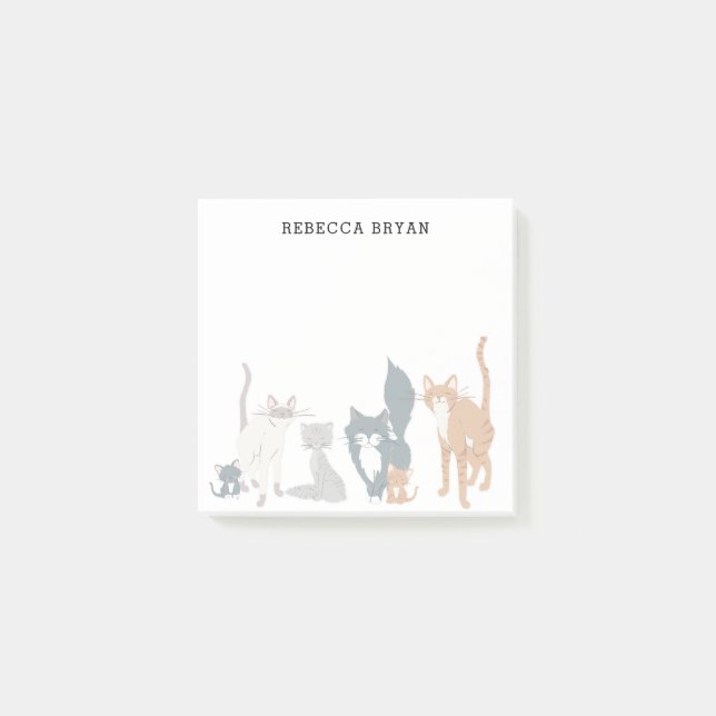 Personalised Cute Cat Gang Post-it Notes (Front)