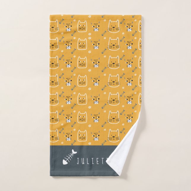 Personalised Cute Cat Modern Pattern Hand Towel (Hand Towel)