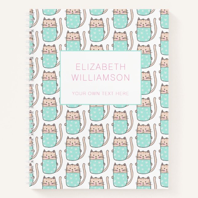 Personalised Cute Cat pattern Notebook (Front)