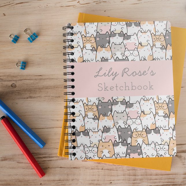 Personalised Cute Cat Pattern Sketchbook Notebook (Creator Uploaded)