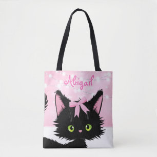 Personalised Cute Cat Pink and White Kitten Tote Bag