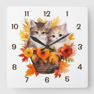 Personalised Cute Cats in Basket Square Wall Clock