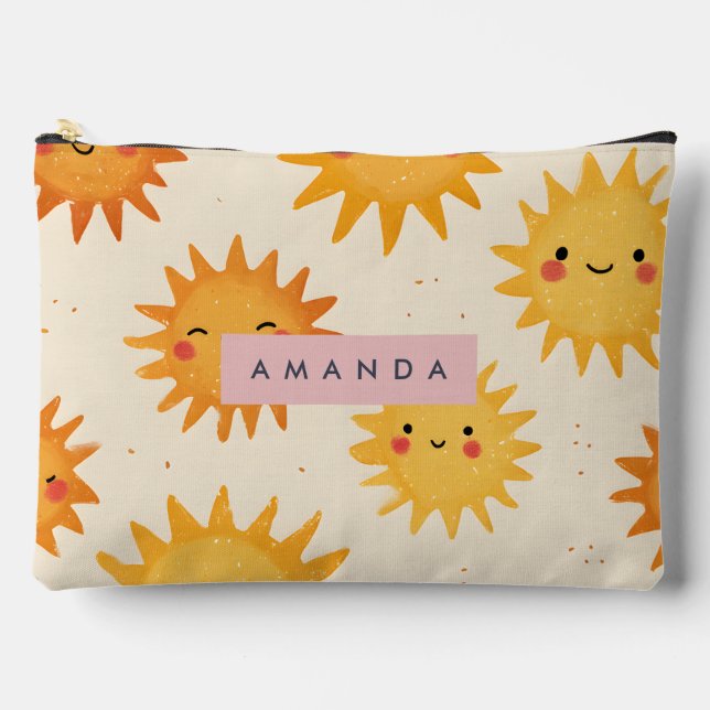 Personalised Cute Cheerful Smiling Sun  Accessory Pouch (Front)