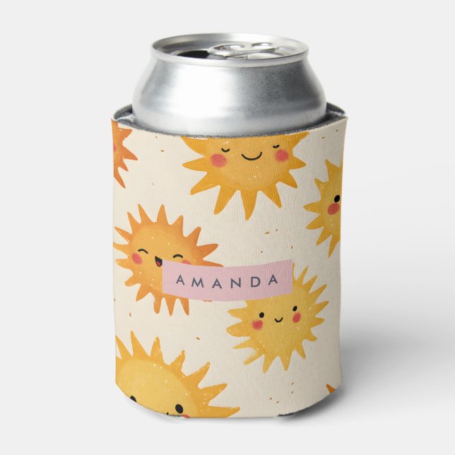Personalised Cute Cheerful Smiling Sun  Can Cooler (Can Front)