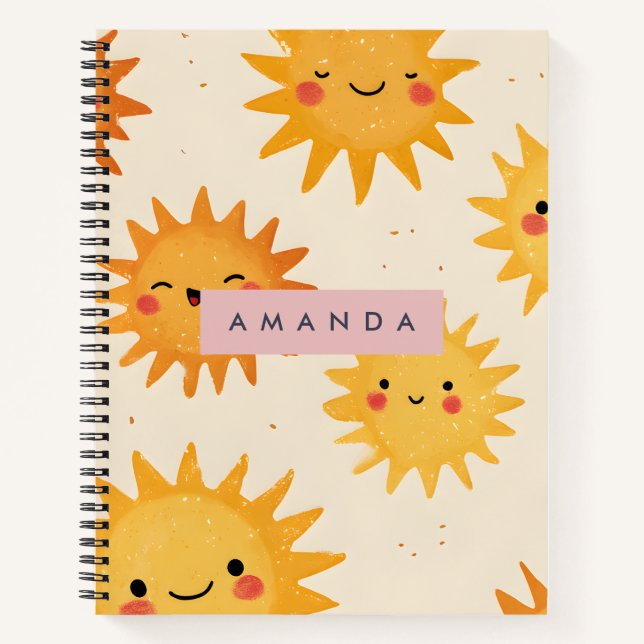Personalised Cute Cheerful Smiling Sun  Notebook (Front)