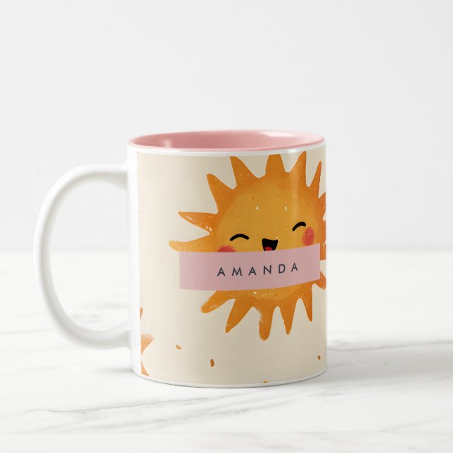 Personalised Cute Cheerful Smiling Sun  Two-Tone Coffee Mug (Left)